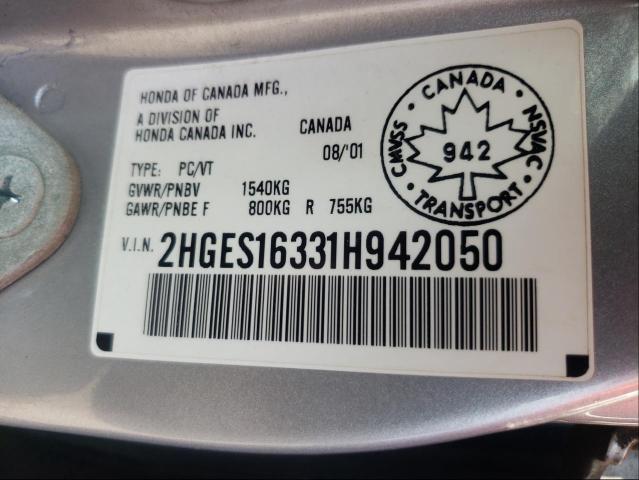 Photo 10 from auction – 2001 HONDA CIVIC DX with VIN 2HGES16331H942050
