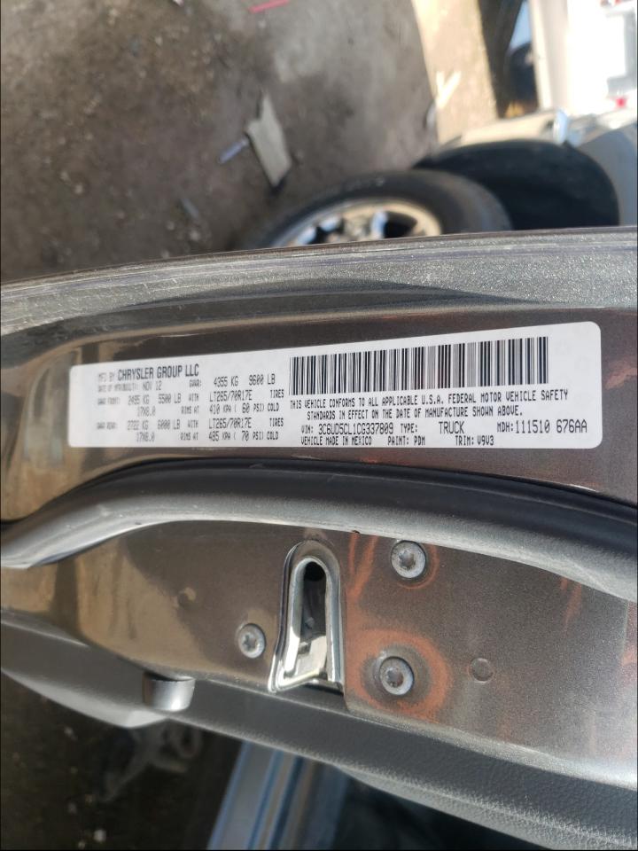Photo 10 from auction – 2012 DODGE RAM 2500 S with VIN 3C6UD5CL1CG337809