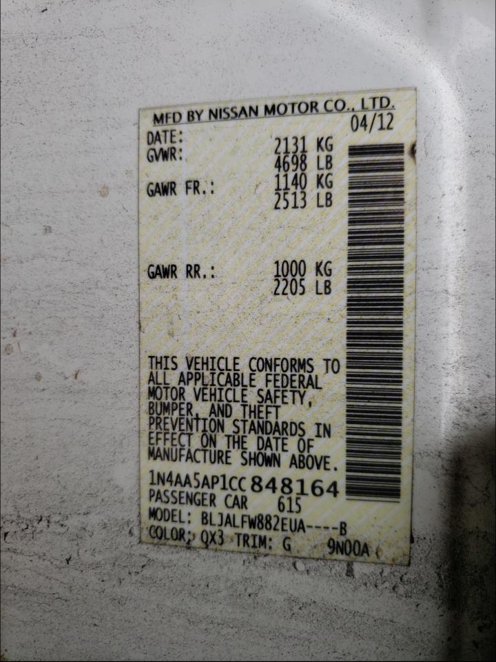 Photo 10 from auction – 2012 NISSAN MAXIMA with VIN 1N4AA5AP1CC848164