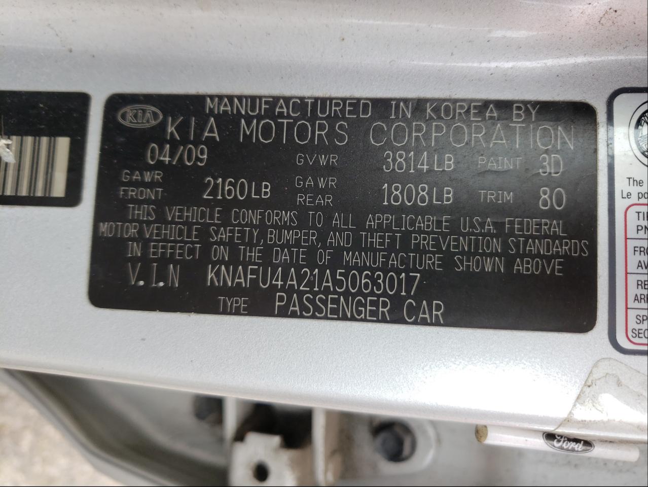 Photo 10 from auction – 2010 KIA FORTE EX with VIN KNAFU4A21A5063017