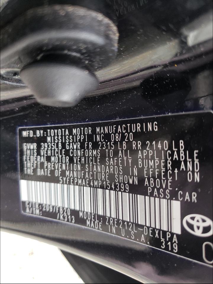 Photo 10 from auction – 2021 TOYOTA COROLLA LE with VIN 5YFEPMAE4MP154399