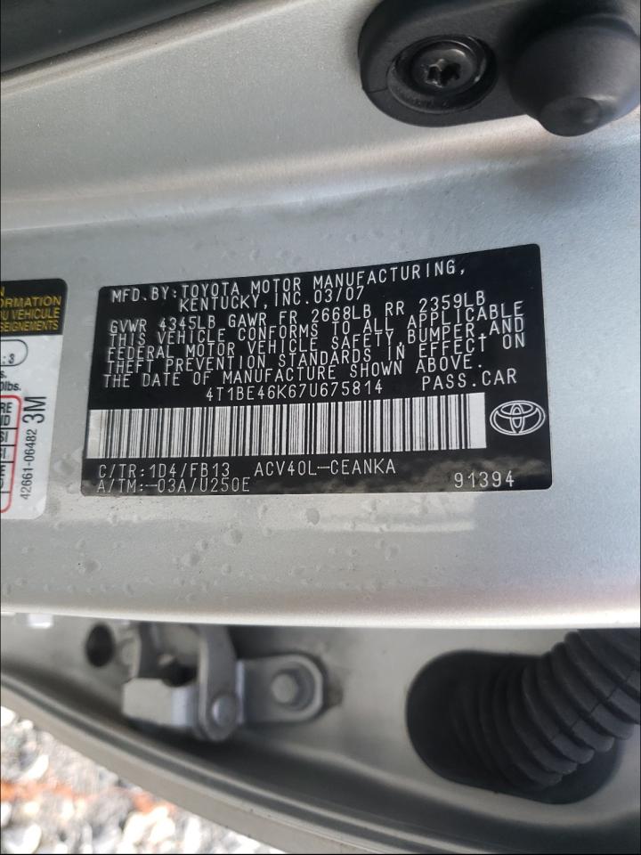 Photo 10 from auction – 2007 TOYOTA CAMRY CE with VIN 4T1BE46K67U675814