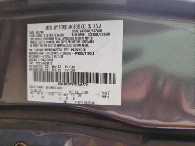 Photo 10 from auction – 1998 LINCOLN TOWN CAR E with VIN 1LNFM81W9WY667770