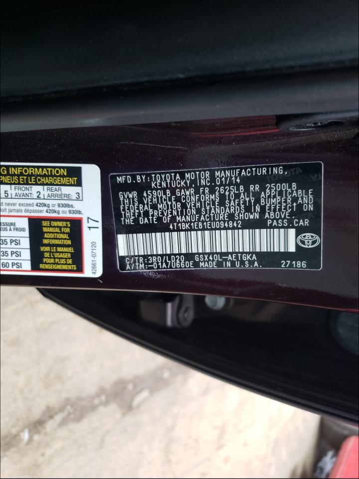 Photo 10 from auction – 2014 TOYOTA AVALON BAS with VIN 4T1BK1EB1EU094842