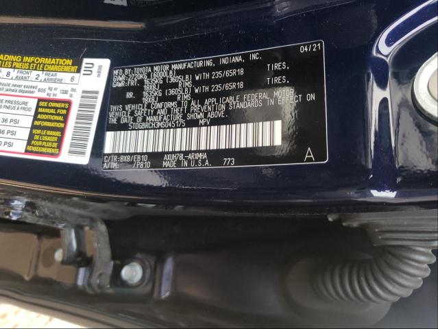 Photo 10 from auction – 2021 TOYOTA HIGHLANDER with VIN 5TDGBRCH3MS045175