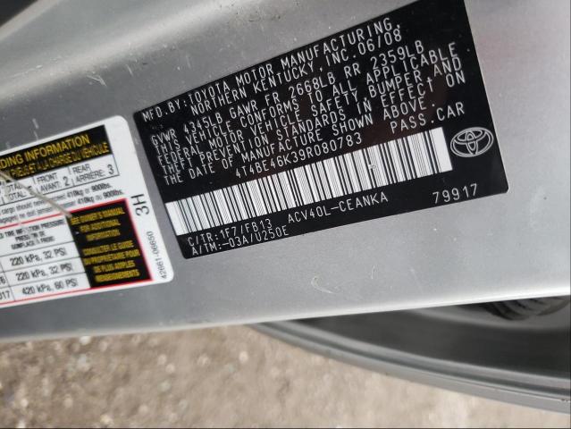 Photo 10 from auction – 2009 TOYOTA CAMRY BASE with VIN 4T4BE46K39R080783