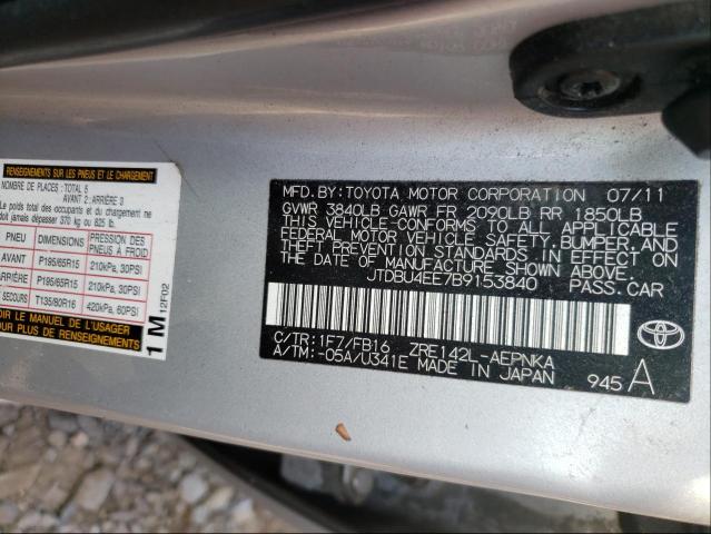 Photo 10 from auction – 2011 TOYOTA COROLLA BA with VIN JTDBU4EE7B9153840