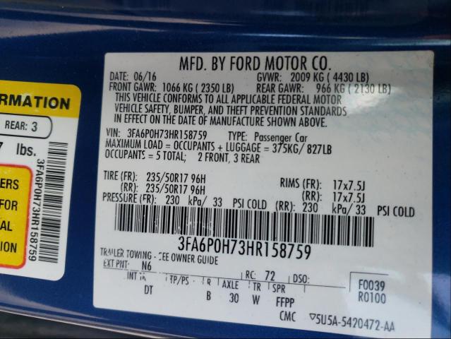 Photo 10 from auction – 2017 FORD FUSION SE with VIN 3FA6P0H73HR158759