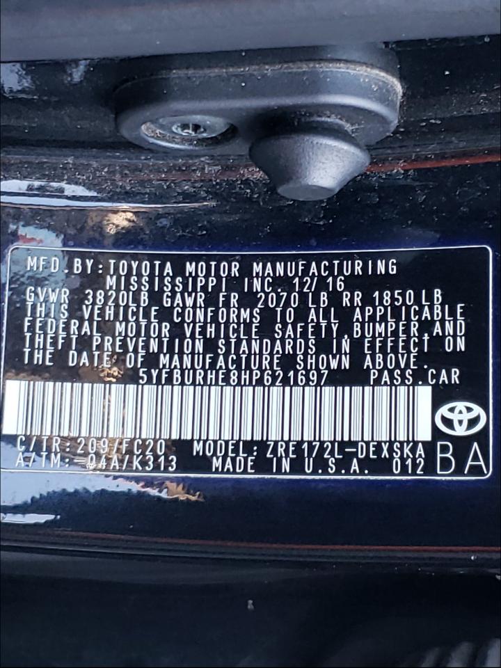 Photo 10 from auction – 2017 TOYOTA COROLLA L with VIN 5YFBURHE8HP621697