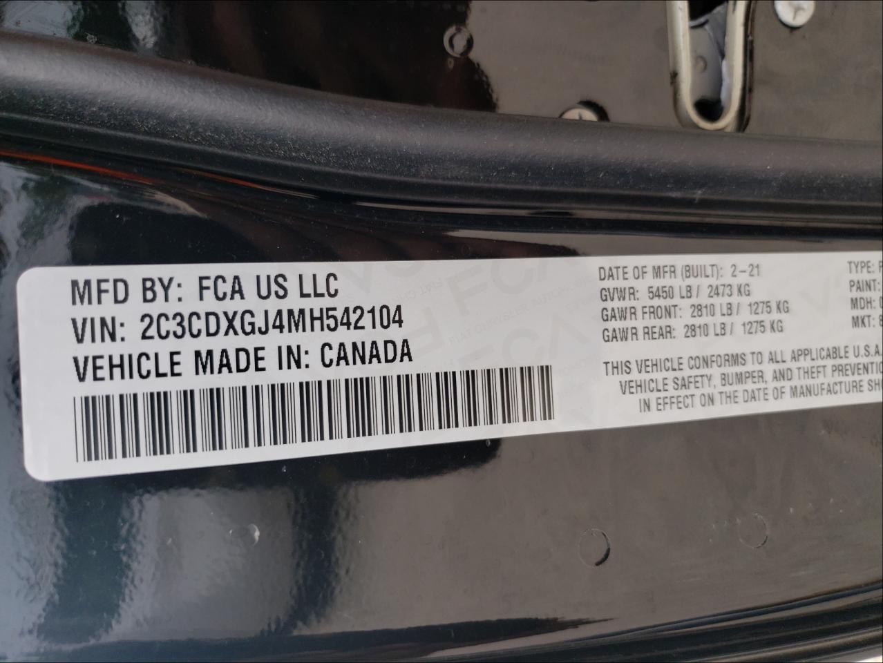 Photo 10 from auction – 2021 DODGE CHARGER SC with VIN 2C3CDXGJ4MH542104