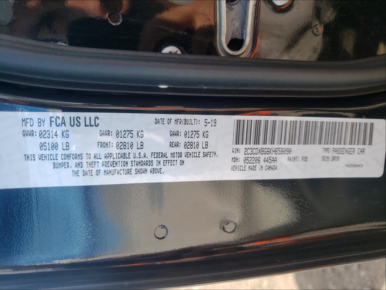Photo 10 from auction – 2019 DODGE CHARGER SX with VIN 2C3CDXBG6KH658090