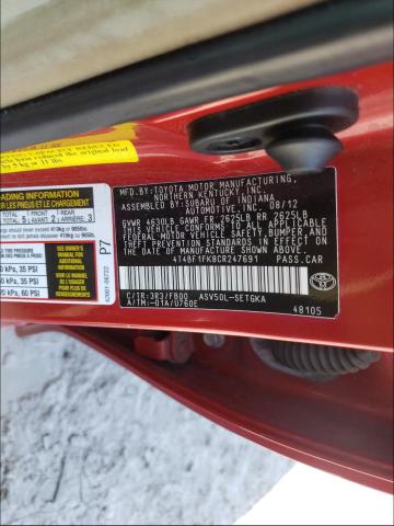 Photo 10 from auction – 2012 TOYOTA CAMRY BASE with VIN 4T4BF1FK8CR247691
