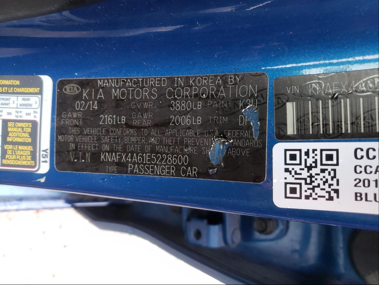 Photo 10 from auction – 2014 KIA FORTE LX with VIN KNAFX4A61E5228600