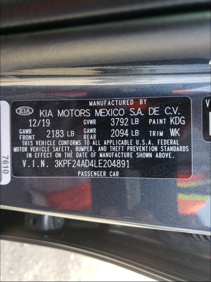 Photo 10 from auction – 2020 KIA FORTE FE with VIN 3KPF24AD4LE204891
