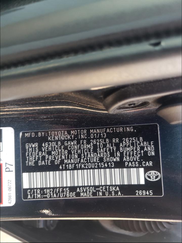Photo 10 from auction – 2013 TOYOTA CAMRY L with VIN 4T1BF1FK2DU215413