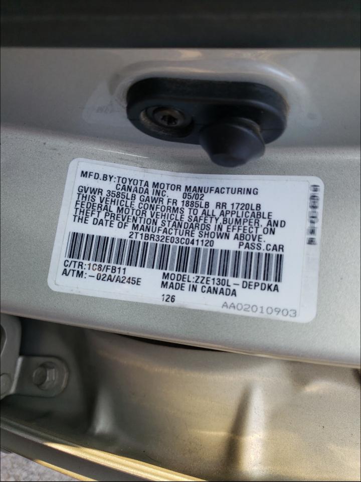 صورة رقم 10 من المزاد - 2003 TOYOTA COROLLA CE مع VIN 2T1BR32E03C041120