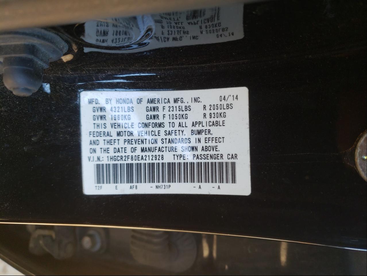 Photo 10 from auction – 2014 HONDA ACCORD EXL with VIN 1HGCR2F80EA212928