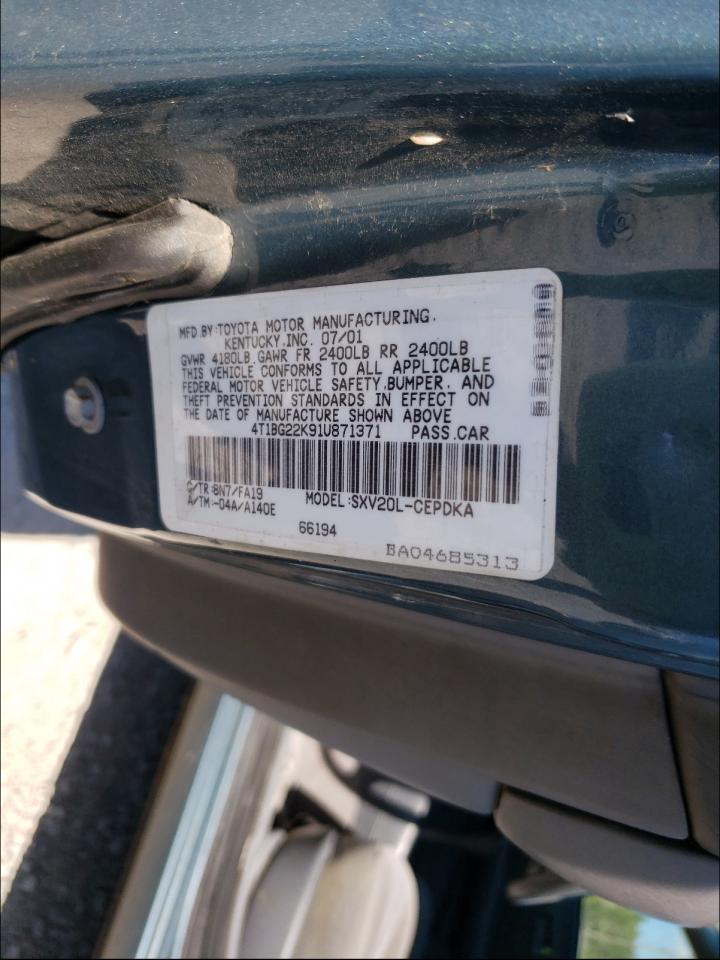 Photo 10 from auction – 2001 TOYOTA CAMRY CE with VIN 4T1BG22K91U871371