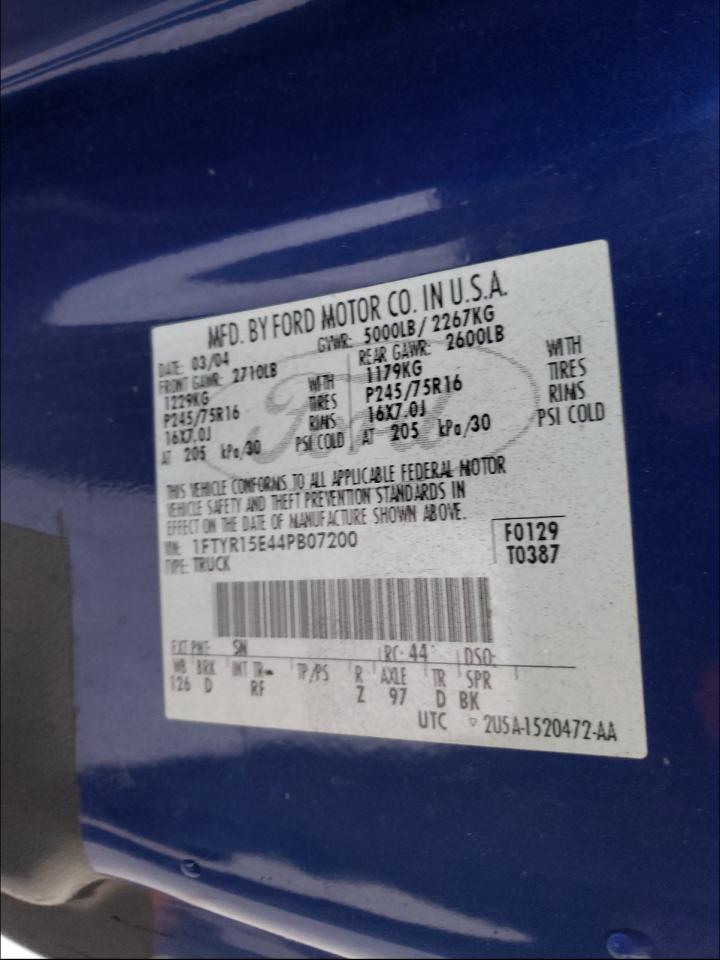 Photo 10 from auction – 2004 FORD RANGER SUP with VIN 1FTYR15E44PB07200