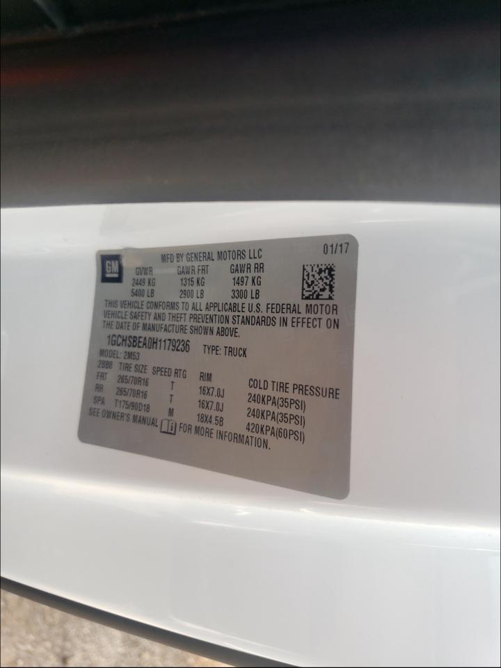 Photo 10 from auction – 2017 CHEVROLET COLORADO with VIN 1GCHSBEA0H1179236