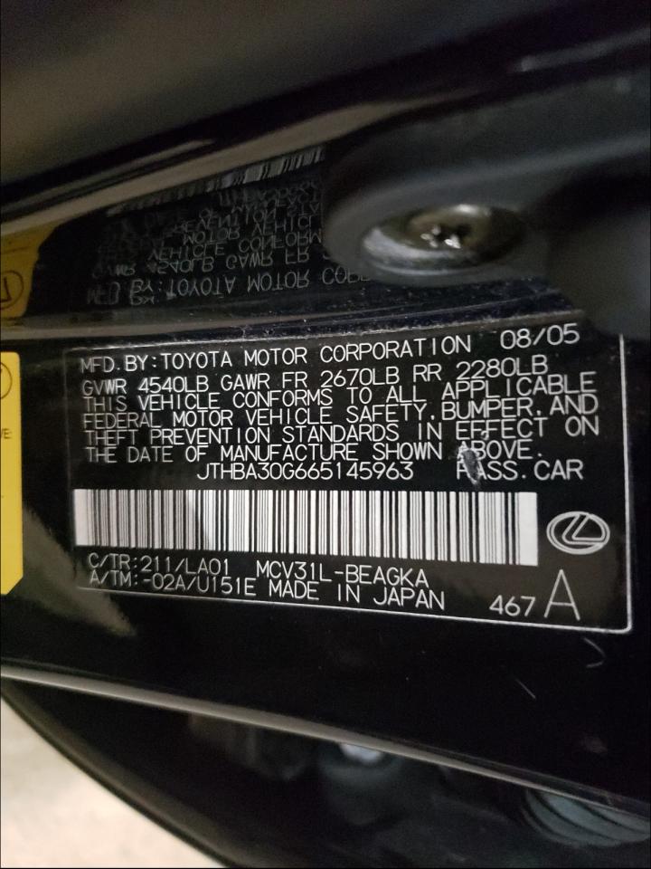 Photo 10 from auction – 2006 LEXUS ES 330 with VIN JTHBA30G665145963