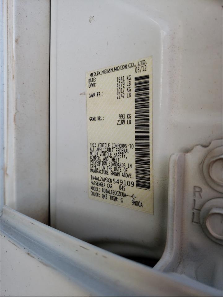Photo 10 from auction – 2012 NISSAN ALTIMA BAS with VIN 1N4AL2AP3CN549109