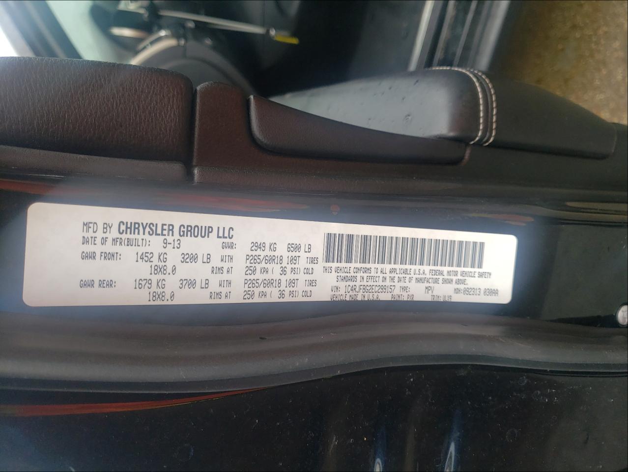 Photo 10 from auction – 2014 JEEP GRAND CHER with VIN 1C4RJFBG2EC299157
