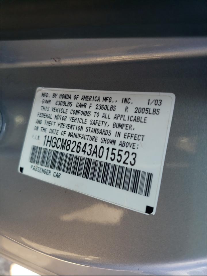 Photo 10 from auction – 2003 HONDA ACCORD EX with VIN 1HGCM82643A015523