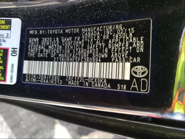 Photo 10 from auction – 2015 TOYOTA COROLLA L with VIN 2T1BURHE5FC360994
