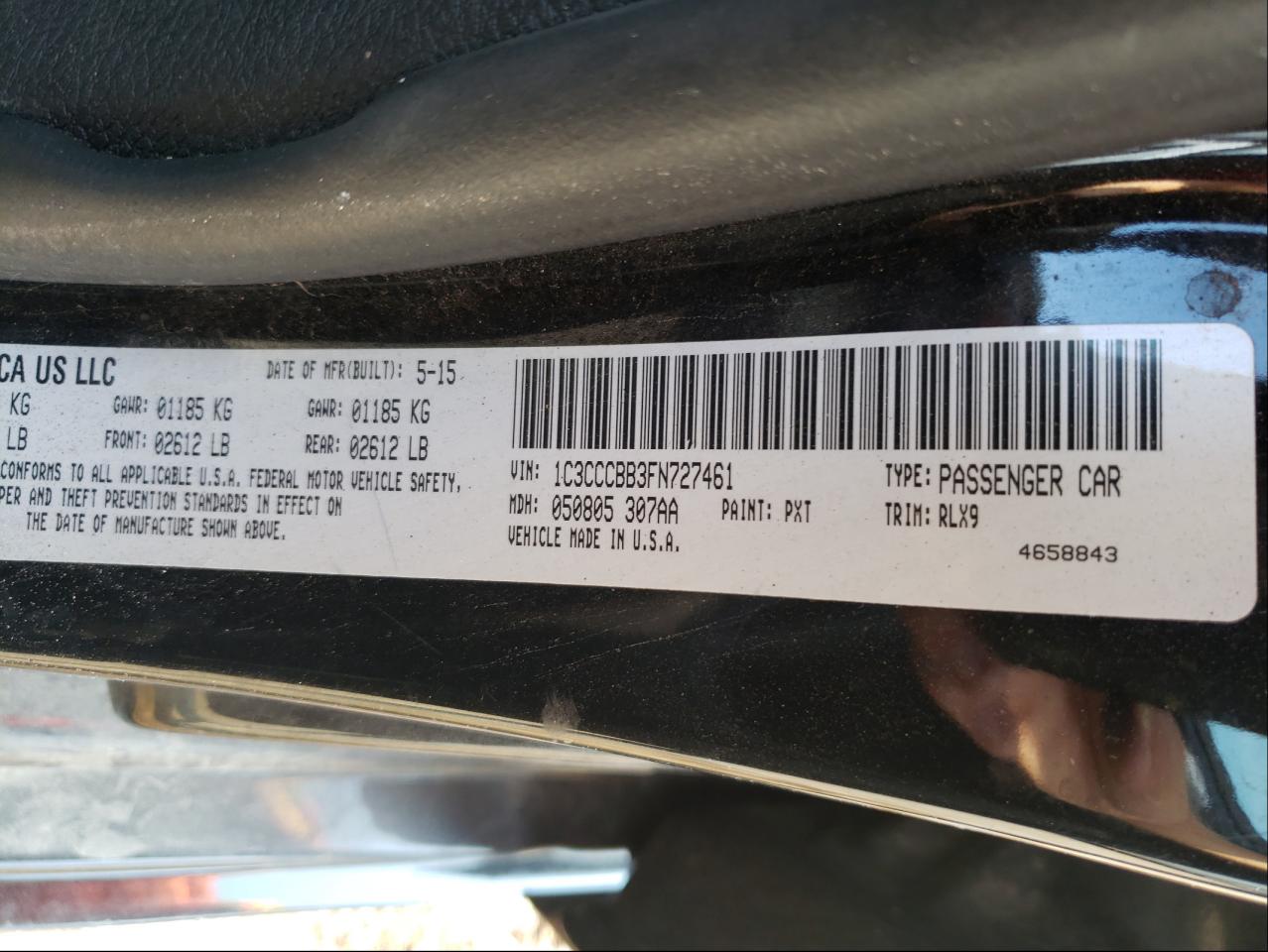 Photo 10 from auction – 2015 CHRYSLER 200 S with VIN 1C3CCCBB3FN727461