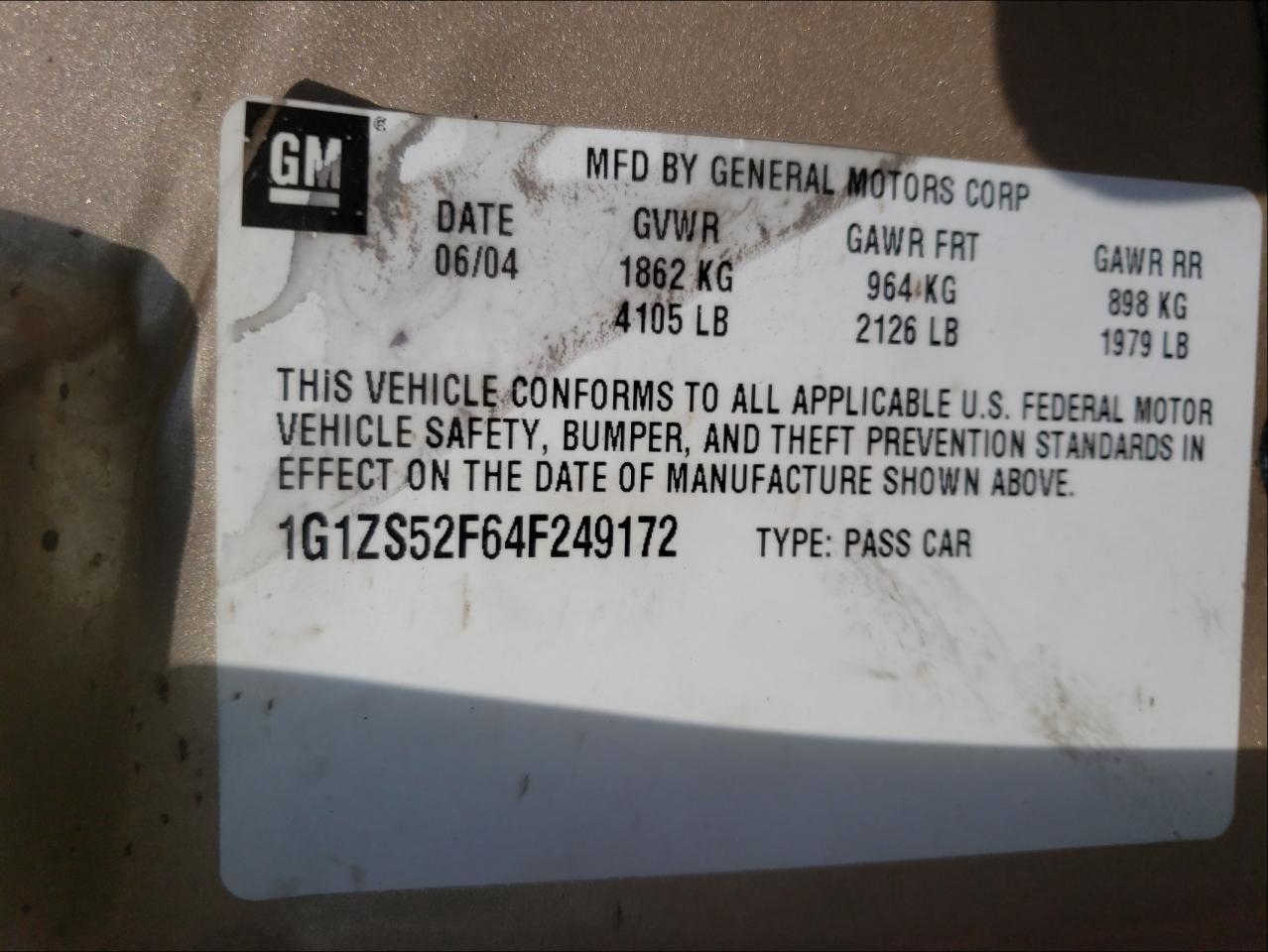 Photo 10 from auction – 2004 CHEVROLET MALIBU with VIN 1G1ZS52F64F249172