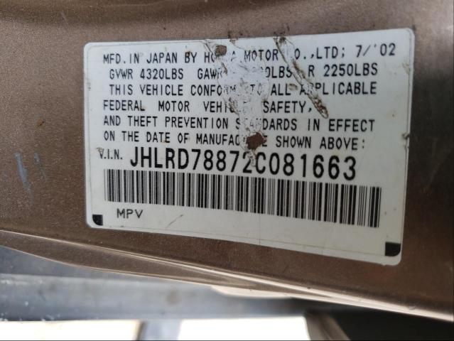Photo 10 from auction – 2002 HONDA CR-V EX with VIN JHLRD78872C081663