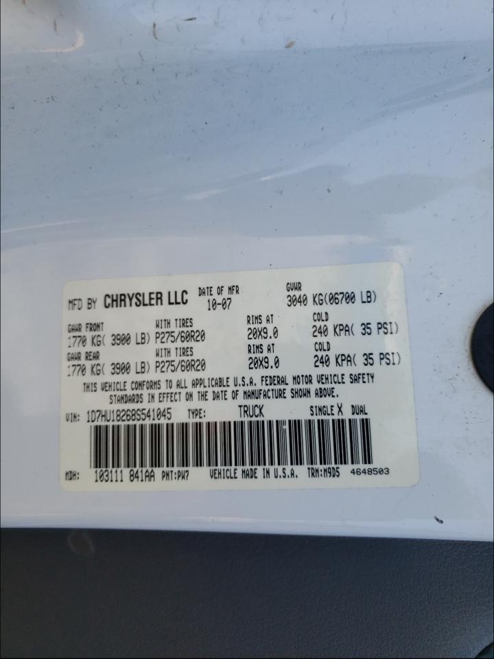 Photo 10 from auction – 2008 DODGE RAM 1500 S with VIN 1D7HU18268S541045