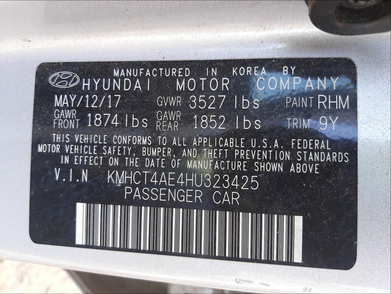 Photo 10 from auction – 2017 HYUNDAI ACCENT SE with VIN KMHCT4AE4HU323425