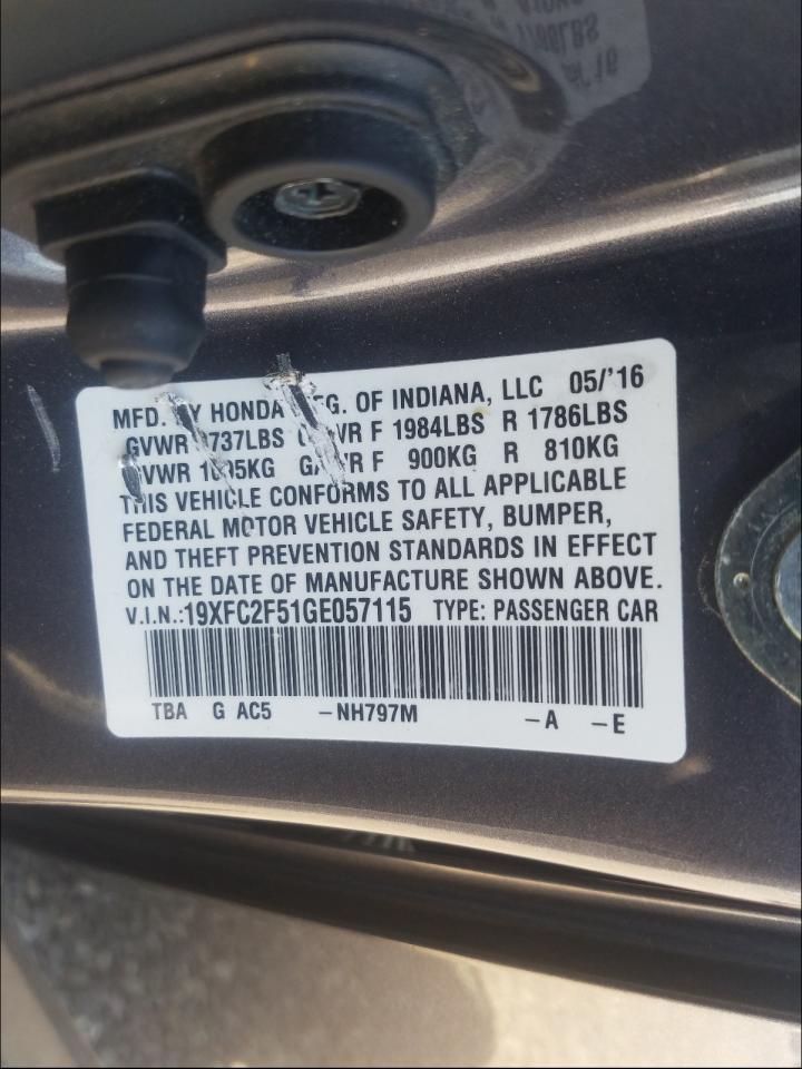 Photo 10 from auction – 2016 HONDA CIVIC LX with VIN 19XFC2F51GE057115