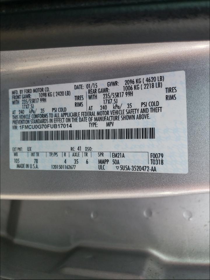 Photo 10 from auction – 2015 FORD ESCAPE SE with VIN 1FMCU0G70FUB17014