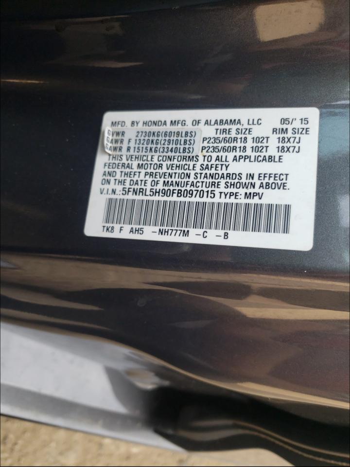 Photo 10 from auction – 2015 HONDA ODYSSEY TO with VIN 5FNRL5H90FB097015