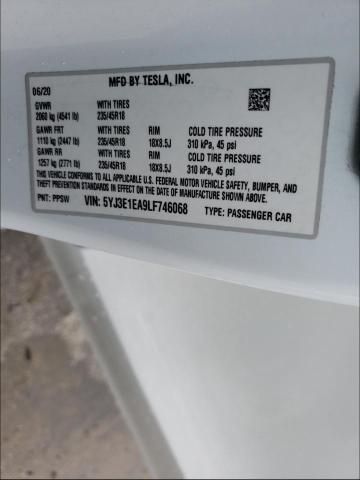 Photo 10 from auction – 2020 TESLA MODEL 3 with VIN 5YJ3E1EA9LF746068