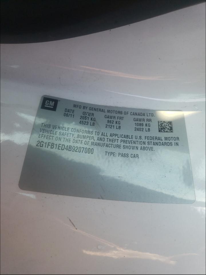 Photo 10 from auction – 2011 CHEVROLET CAMARO LT with VIN 2G1FB1ED4B9207000