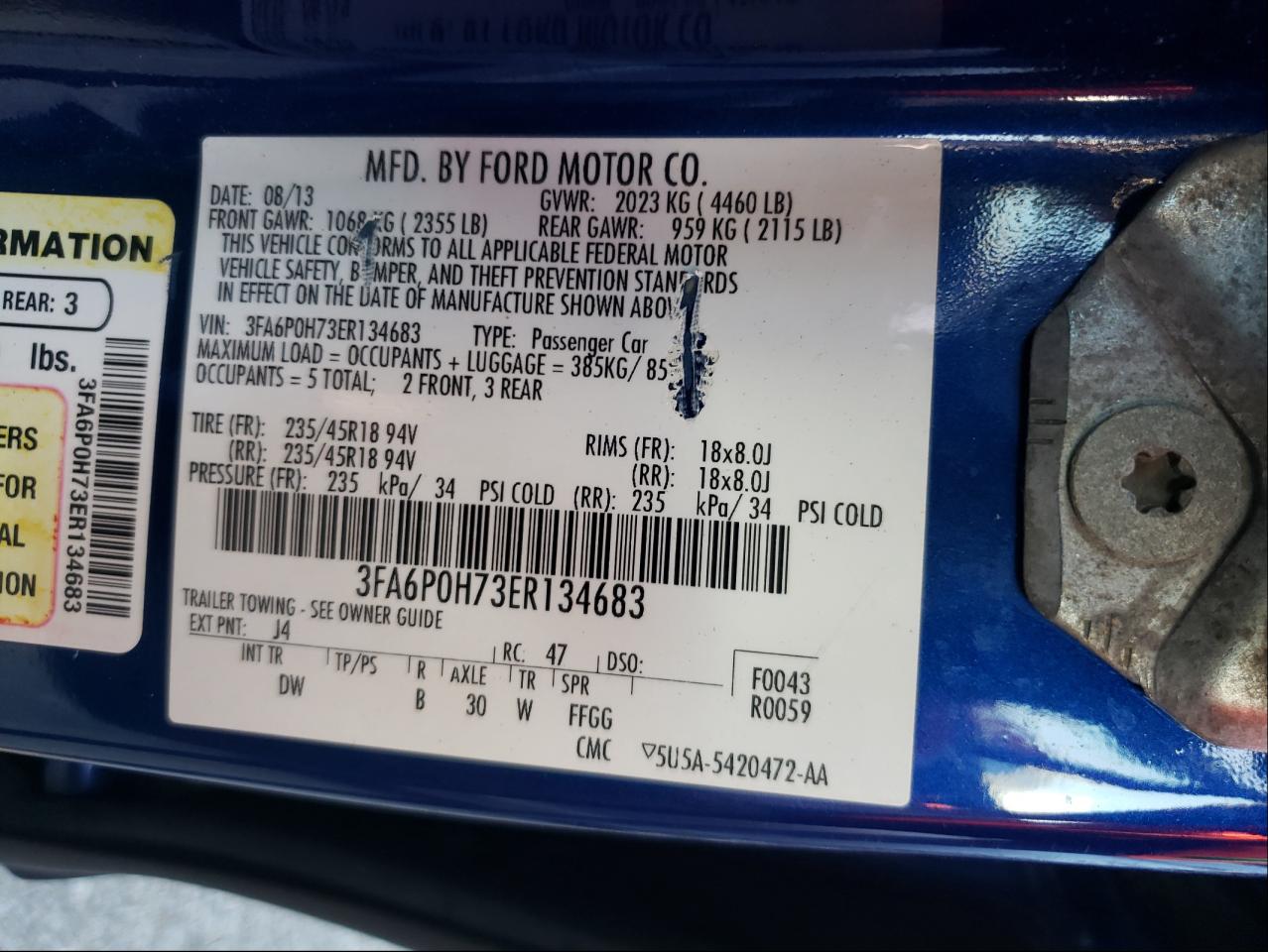 Photo 10 from auction – 2014 FORD FUSION SE with VIN 3FA6P0H73ER134683