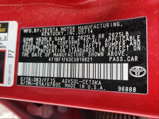 Photo 10 from auction – 2014 TOYOTA CAMRY L with VIN 4T1BF1FK0EU819821