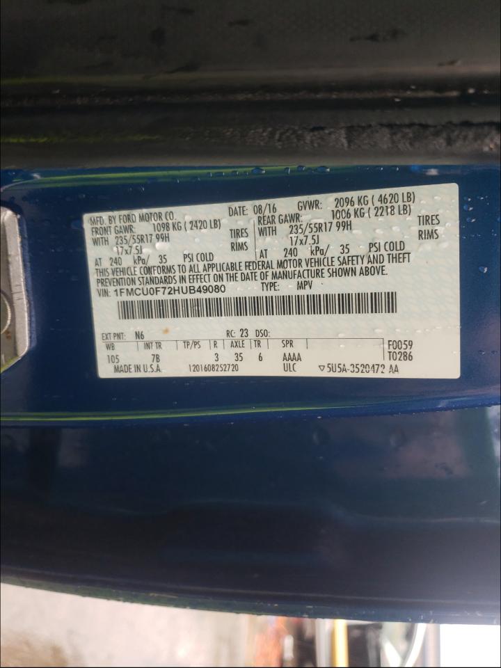 Photo 10 from auction – 2017 FORD ESCAPE S with VIN 1FMCU0F72HUB49080