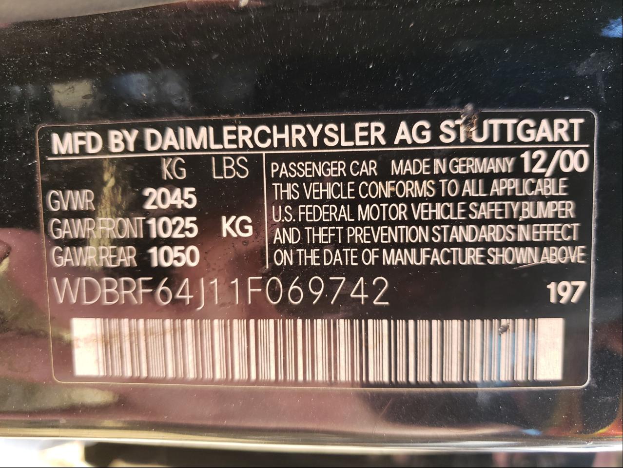 Photo 20 from auction – 2000 MERCEDES-BENZ 300-CLASS with VIN WDBRF64J11F069742