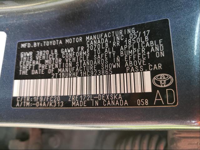 Photo 10 from auction – 2017 TOYOTA COROLLA L with VIN 2T1BURHE1HC923865