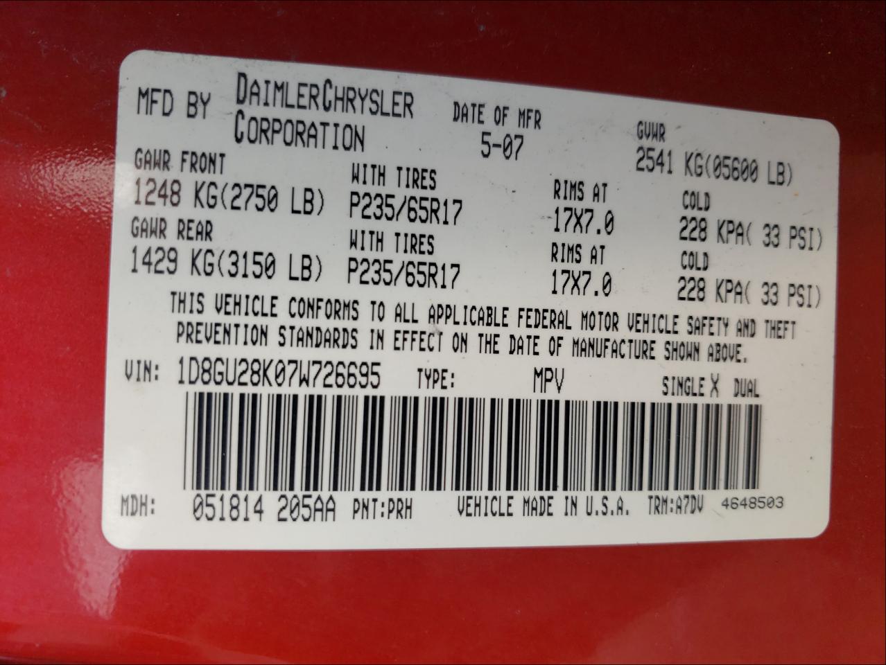 Photo 10 from auction – 2007 DODGE NITRO with VIN 1D8GU28K07W726695