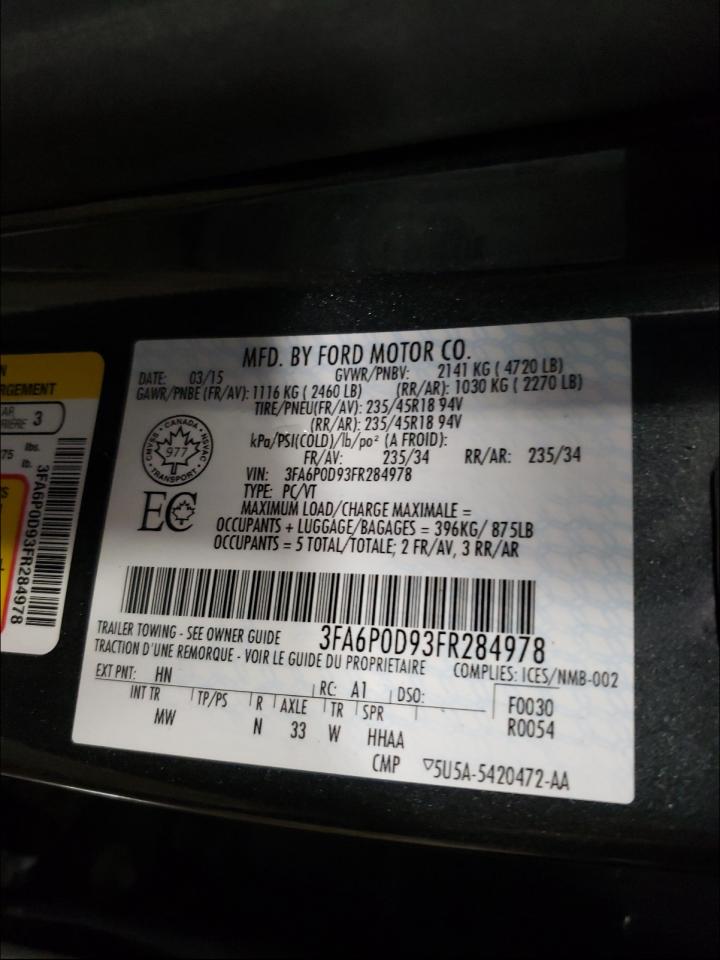 Photo 10 from auction – 2015 FORD FUSION TIT with VIN 3FA6P0D93FR284978