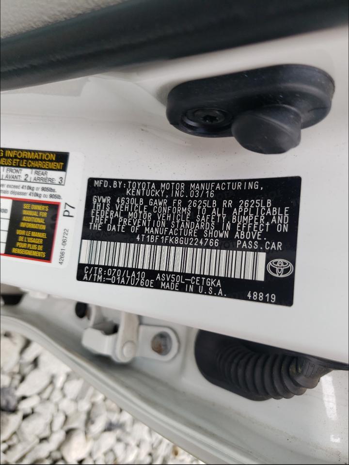 Photo 10 from auction – 2016 TOYOTA CAMRY LE with VIN 4T1BF1FK8GU224766