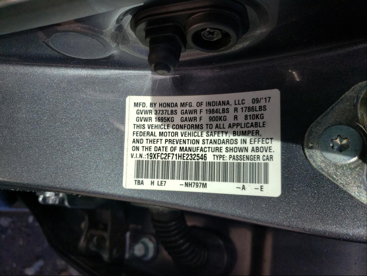 Zdjęcie 10 z aukcji – 2017 HONDA CIVIC EX z VIN 19XFC2F71HE232546