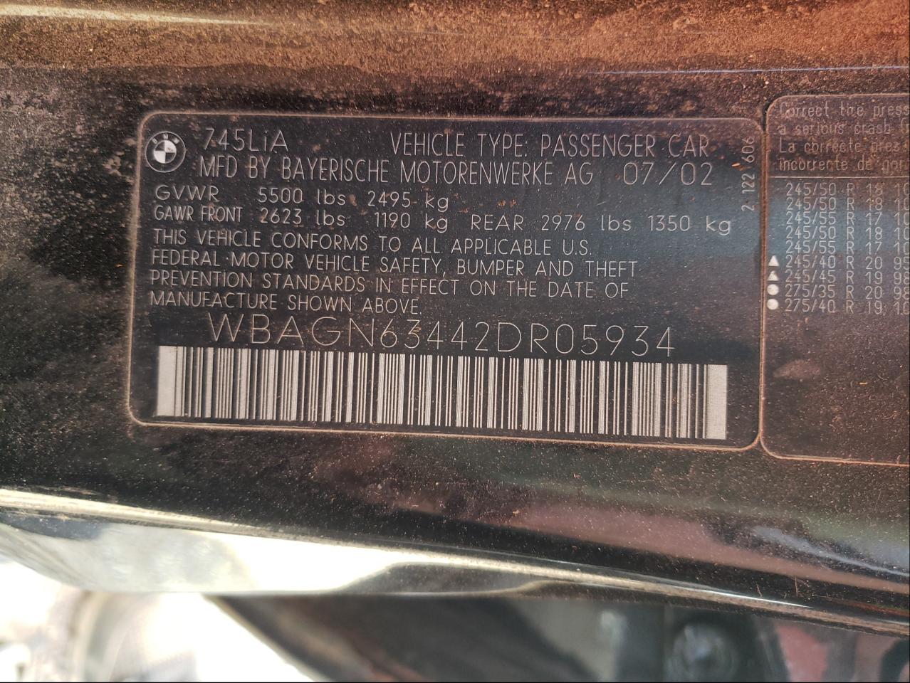 Photo 10 from auction – 2002 BMW 745 LI with VIN WBAGN63442DR05934