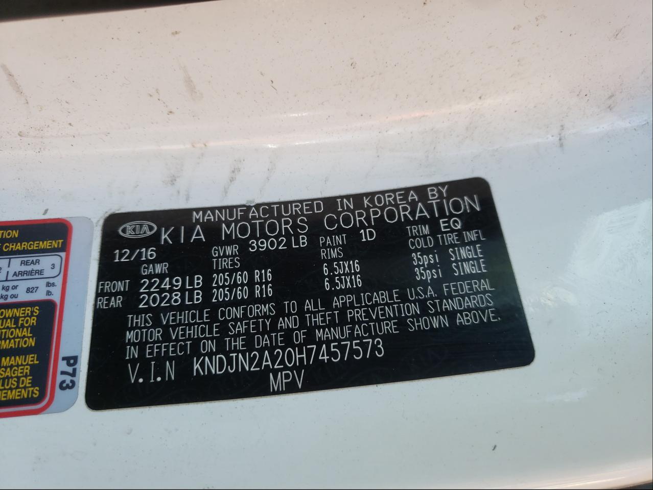 Photo 10 from auction – 2017 KIA SOUL with VIN KNDJN2A20H7457573